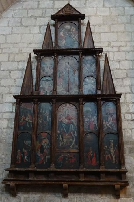 retable : Scènes de la vie du Christ, saint Benoît et sainte scolastique au pied de la Vierge