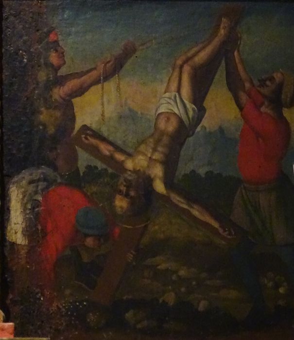 retable de saint Pierre, détail d’un tableau : Crucifixion de saint Pierre