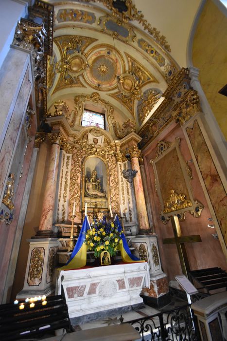 retable, groupe sculpté : Notre-Dame des Sept douleurs