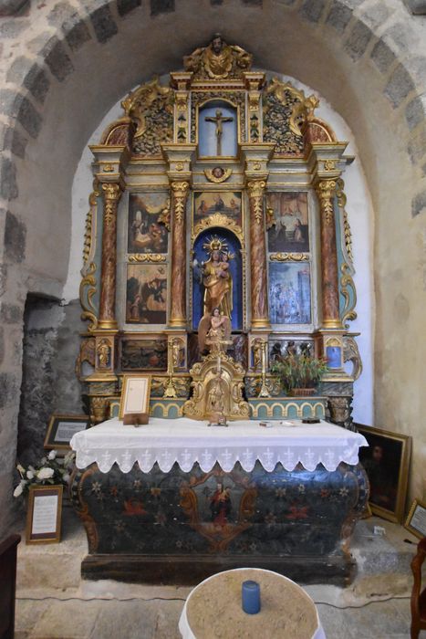retable du Rosaire, gradin d'autel, tableaux, statues