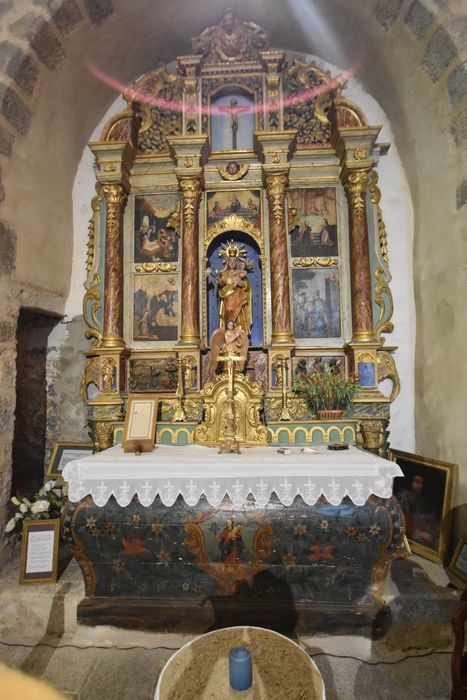 retable du Rosaire, gradin d'autel, tableaux, statues
