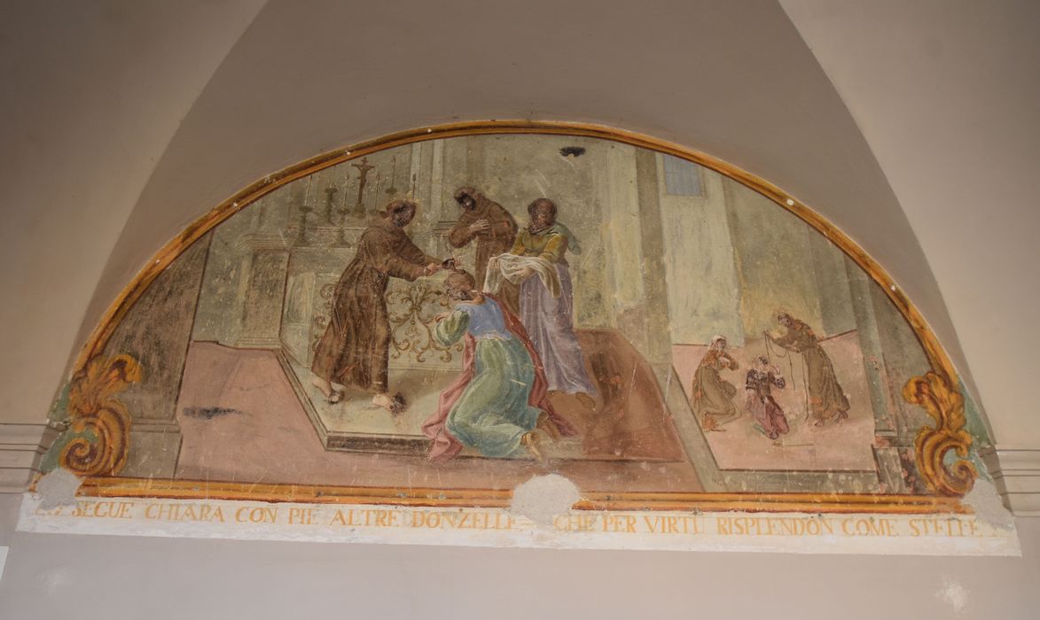 cloître, galerie est, peinture monumentale : Vêture de sainte Claire à la portioncule