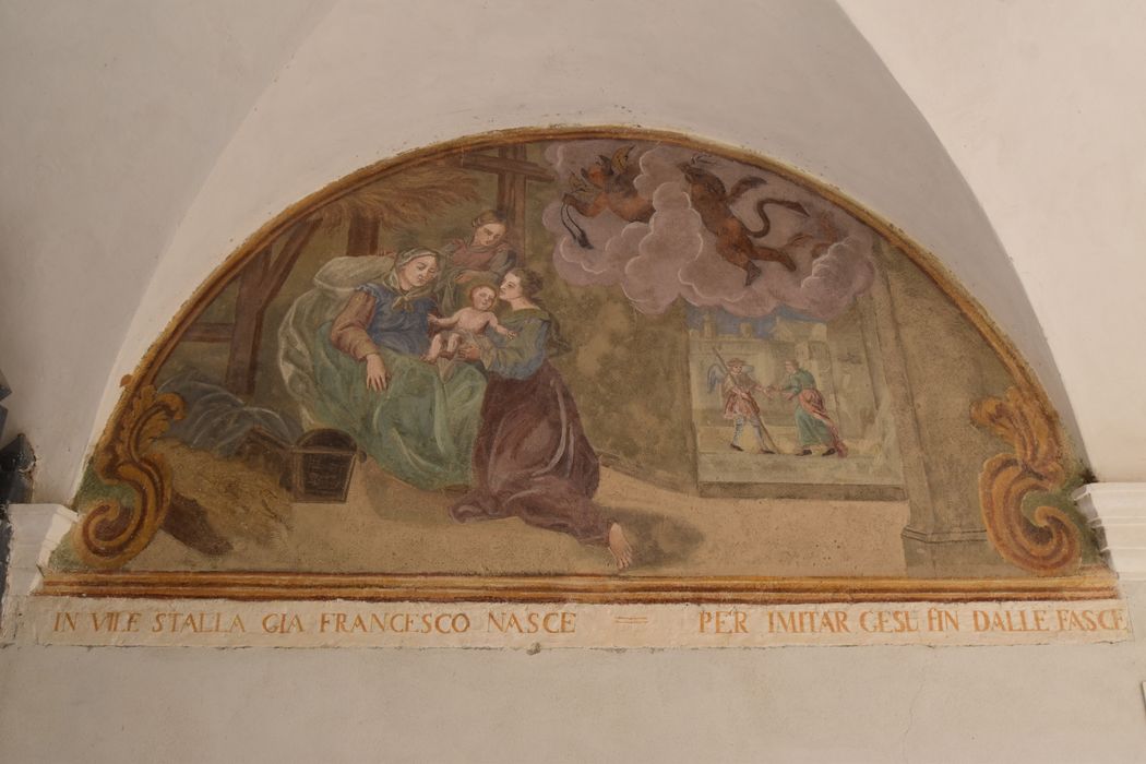 cloître, galerie nord, peinture monumentale : Naissance de saint François