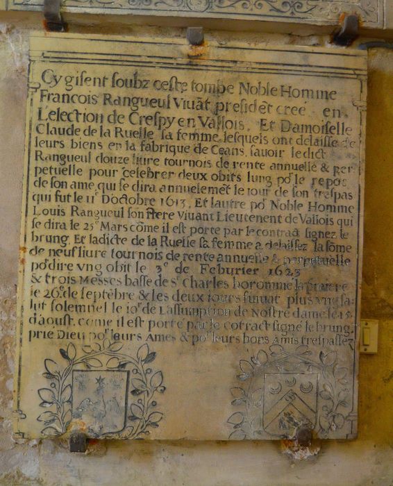 plaque funéraire de François Rangueul et de Claude de la Ruelle