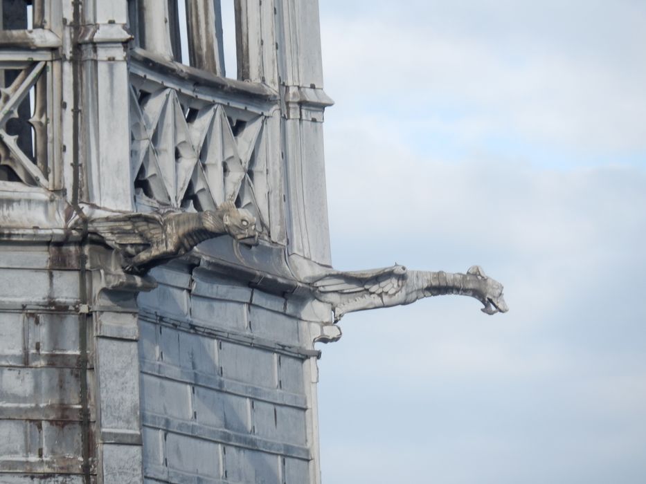 détail des gargouilles de la flèche sous le 1er niveau ajouré