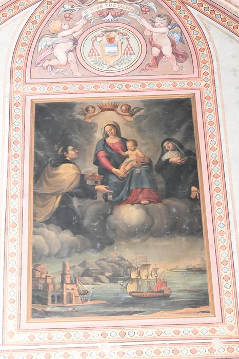 tableau : Deux saints en adoration devant la Vierge à l'Enfant : Saint Charles Borromée et Sainte Thérèse 