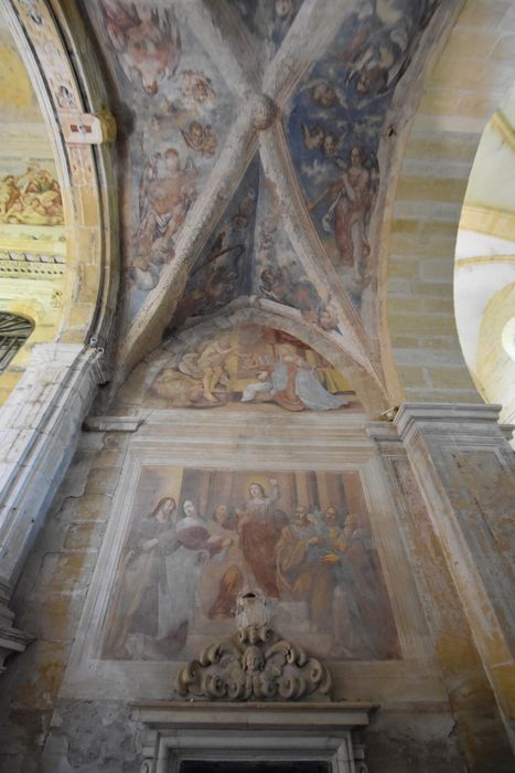 peintures monumentales de la chapelle de la Vierge, dite de Nérestang : Scènes de la vie du Christ et de la Vierge, vue partielle