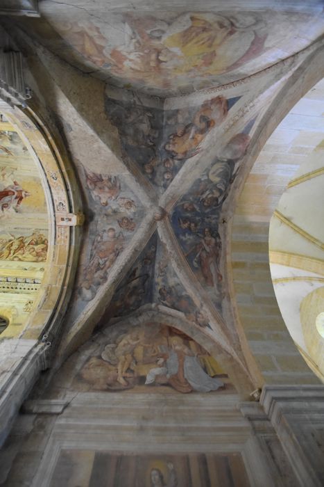 peintures monumentales de la chapelle de la Vierge, dite de Nérestang : Scènes de la vie du Christ et de la Vierge, vue partielle