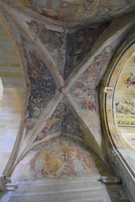 peintures monumentales de la chapelle de la Vierge, dite de Nérestang : Scènes de la vie du Christ et de la Vierge, vue partielle