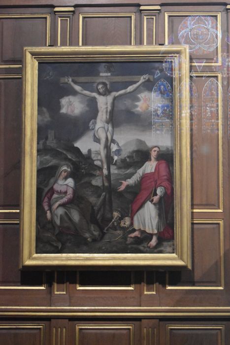 tableau : Christ en croix entre la Vierge et saint Jean