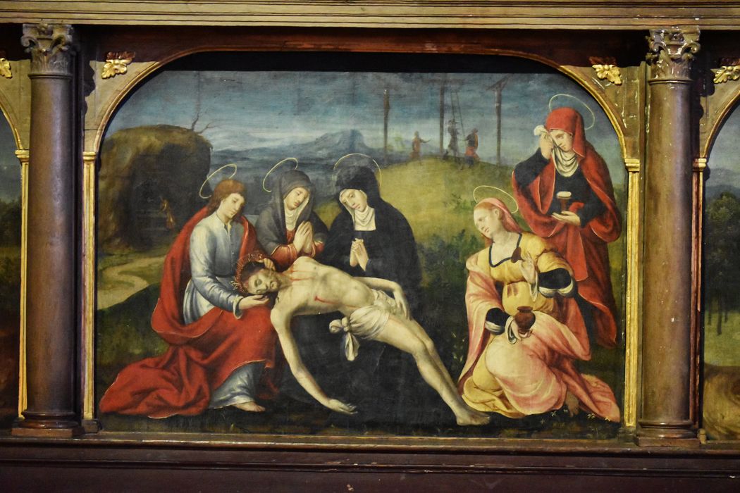 triptyque : Christ mort sur les genoux de la Vierge, Saint Vincent, Saint Honoré, vue partielle