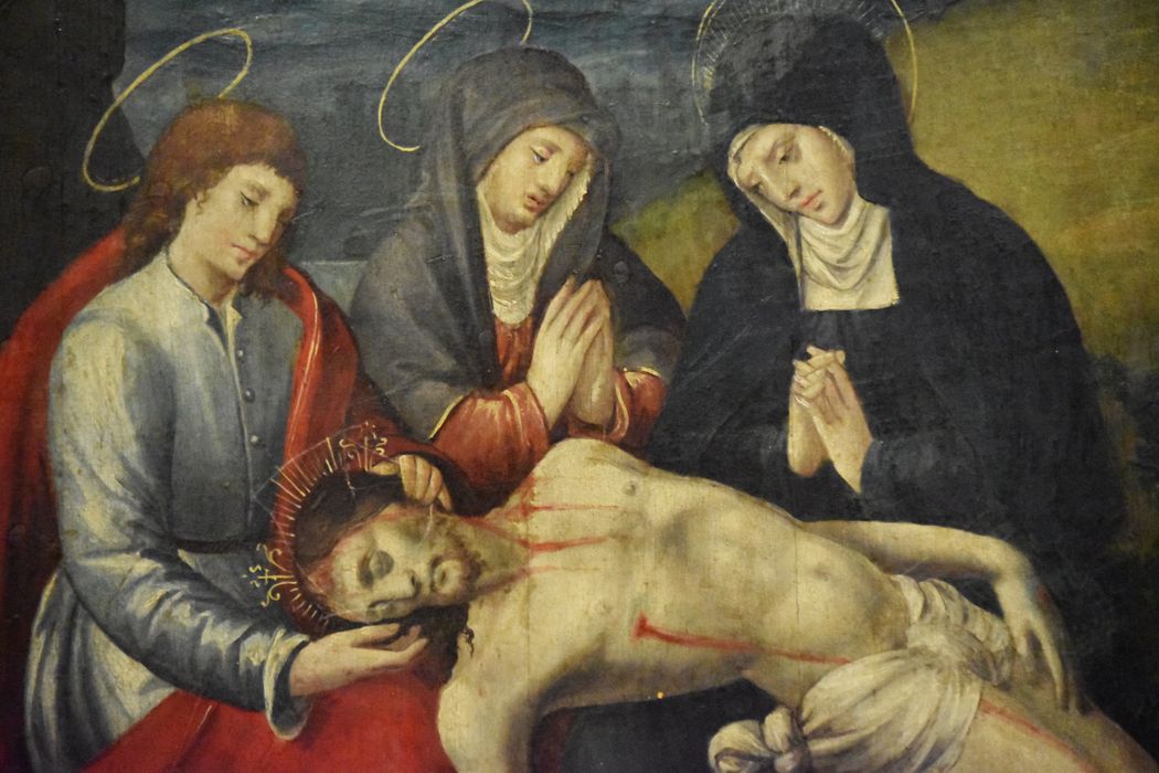 triptyque : Christ mort sur les genoux de la Vierge, Saint Vincent, Saint Honoré, détail