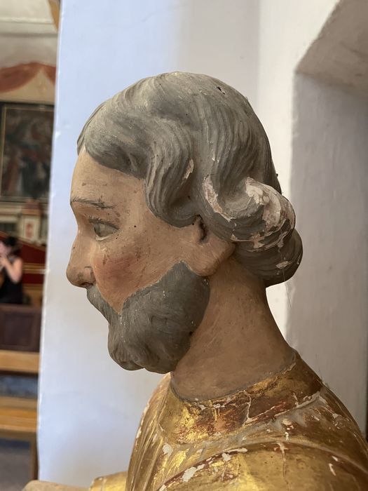 statue-reliquaire de saint Marc, détail du profil gauche du visage