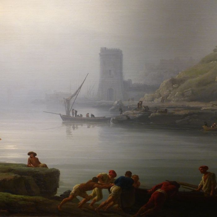 tableau : Le départ des pêcheurs au lever du jour, détail