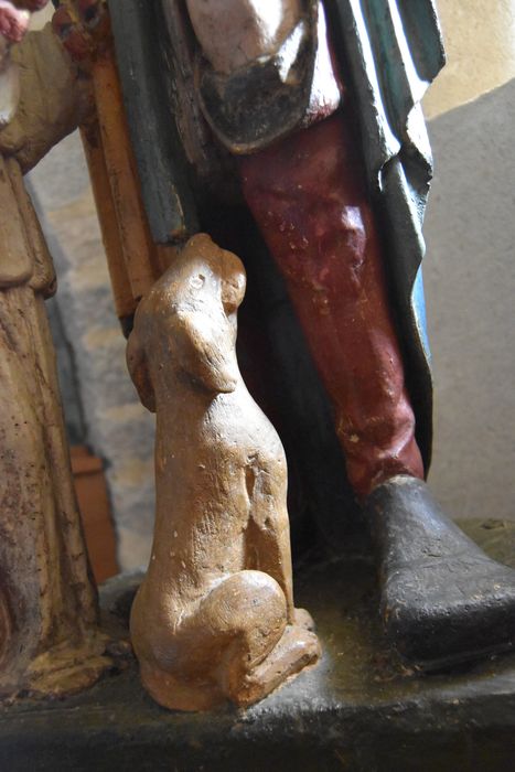 groupe sculpté : Saint Roch avec l'ange et le chien, détail