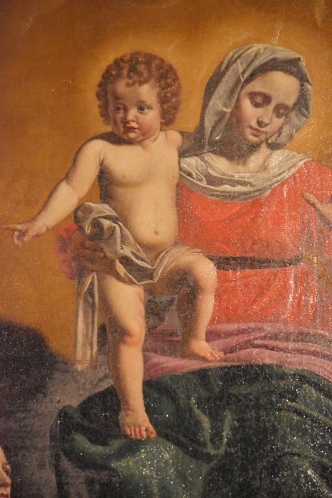 tableau : Vierge à l'Enfant, entre sainte Cécile et sainte Jeanne de Valois, vue partielle