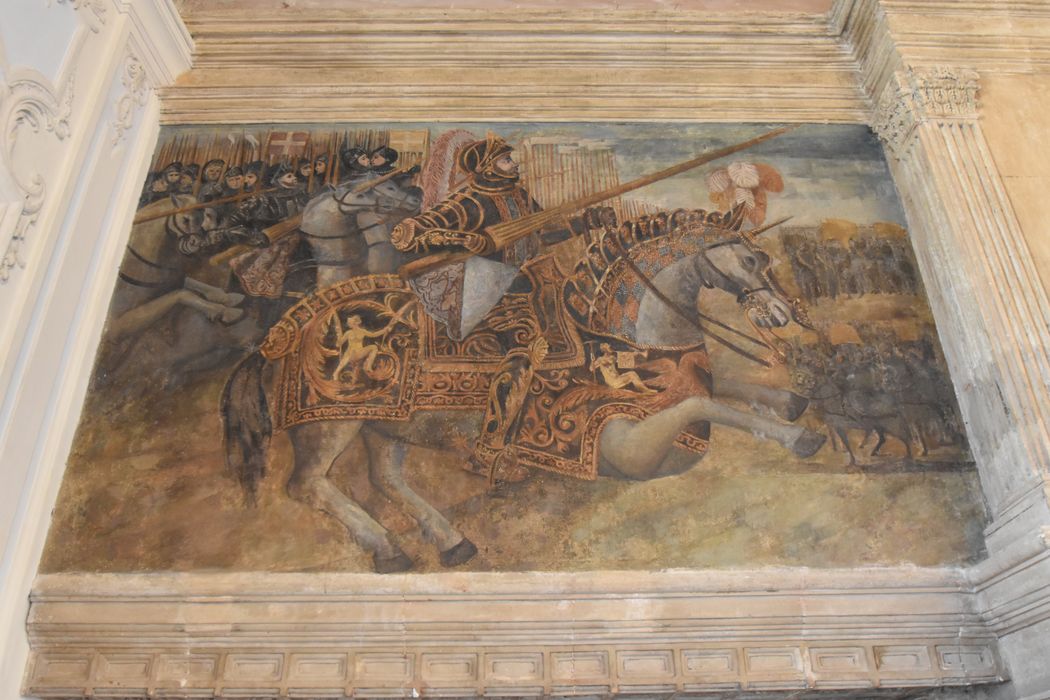 aile sud, 1er étage, grande salle dite « salle d’armes »,peinture monumentale