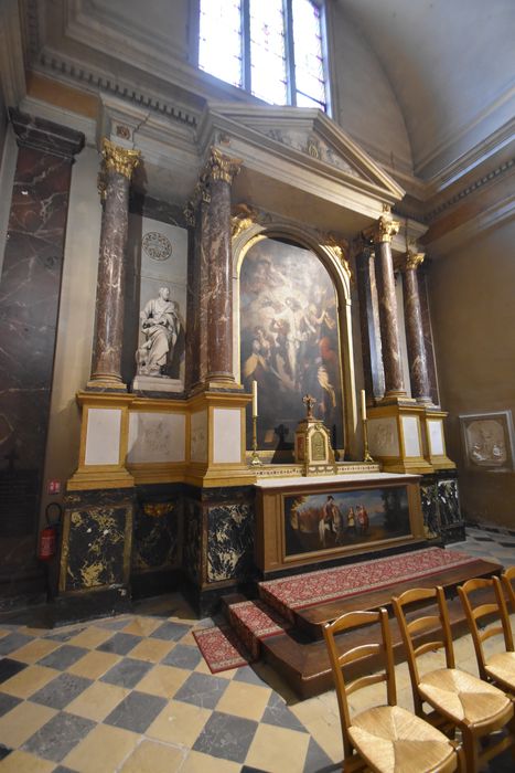 chapelle du croisillon droit : autel, retable, tableau : Apparition du Christ à sainte Thérèse d'Avila et à saint Jean de la Croix