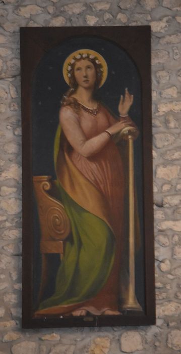tableau (carton de vitrail) : Sainte Cécile et sa harpe