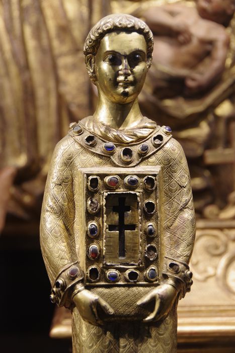 statue-reliquaire de la Vraie Croix : diacre dit saint Étienne de Muret, détail