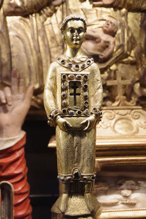 statue-reliquaire de la Vraie Croix : diacre dit saint Étienne de Muret, détail