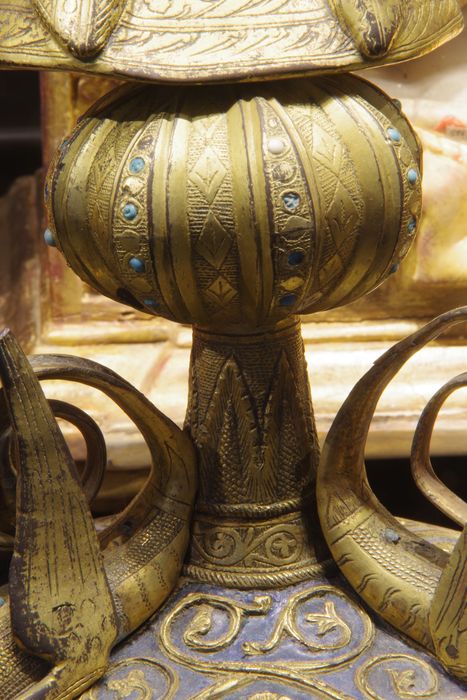 statue-reliquaire de la Vraie Croix : diacre dit saint Étienne de Muret, détail