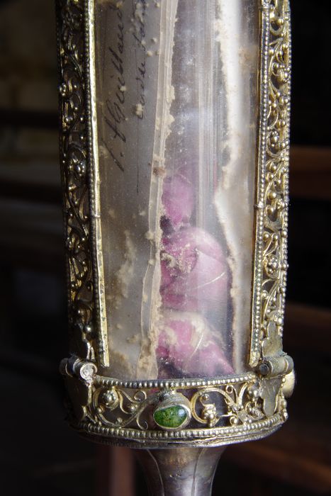 reliquaire-monstrance (reliquaire pédiculé à monstrance cylindrique verticale) de saint Amand et saint Junien, détail