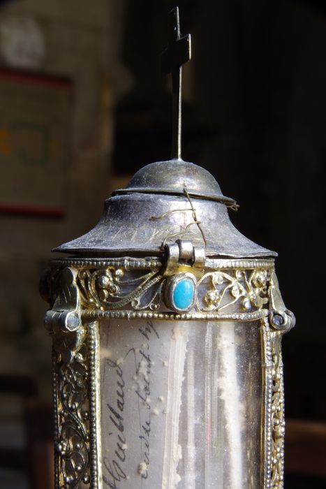 reliquaire-monstrance (reliquaire pédiculé à monstrance cylindrique verticale) de saint Amand et saint Junien, détail