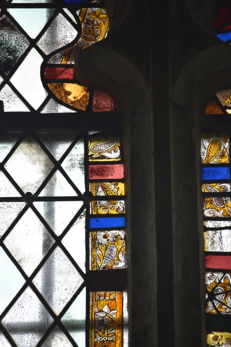 verrière : grisaille, bordure végétale, détail
