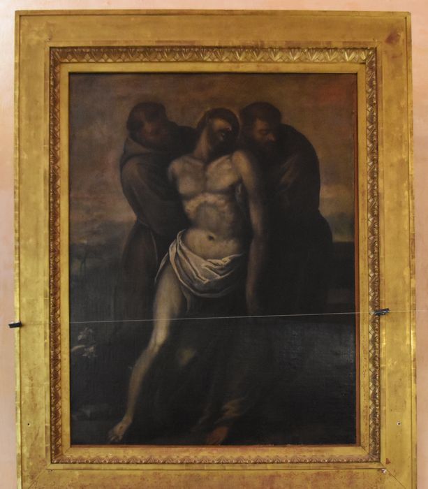 tableau : Christ soutenu par deux franciscains