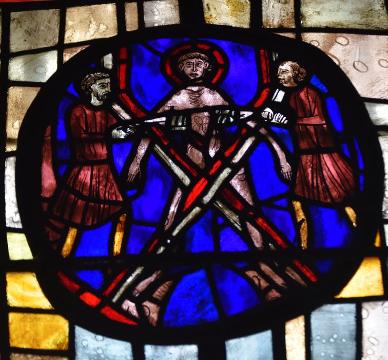 verrière des fonts baptismaux : Scène de martyre