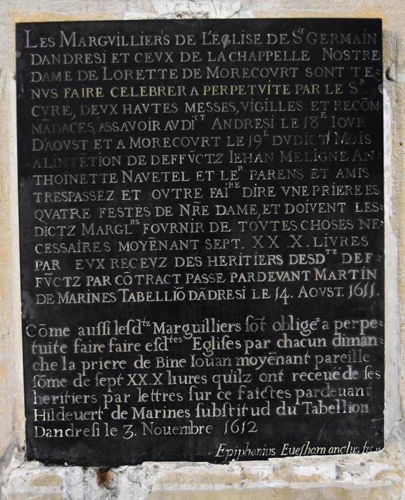 plaque de fondation de Jean Meligne et Antoinette Navetel