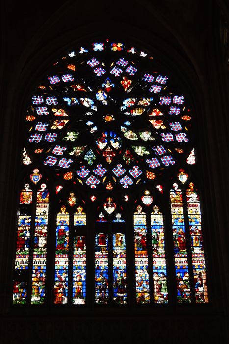 verrière et rose du transept sud : Jugement dernier et vie de saint Étenne