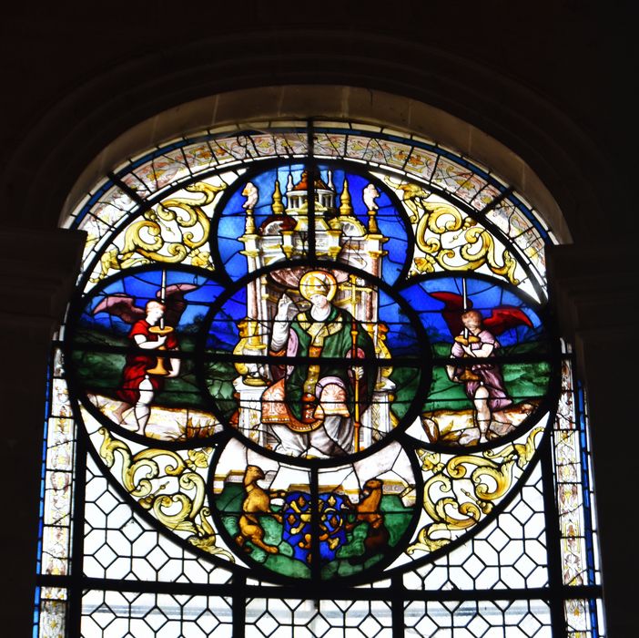 verrière de la chapelle Sainte-Colombe : Saint évêque bénissant
