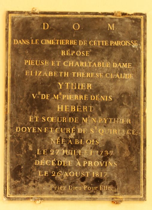 plaque funéraire d’Élizabeth Ythier, épouse Denys 