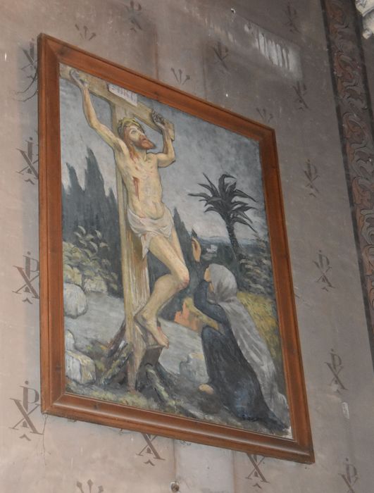 tableau : Pénitente au pied du Christ en croix