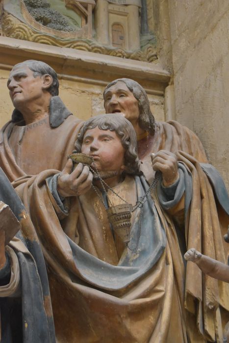 groupe sculpté : Dormition de la Vierge, vue partielle