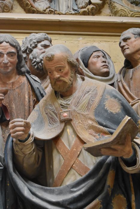 groupe sculpté : Dormition de la Vierge, vue partielle
