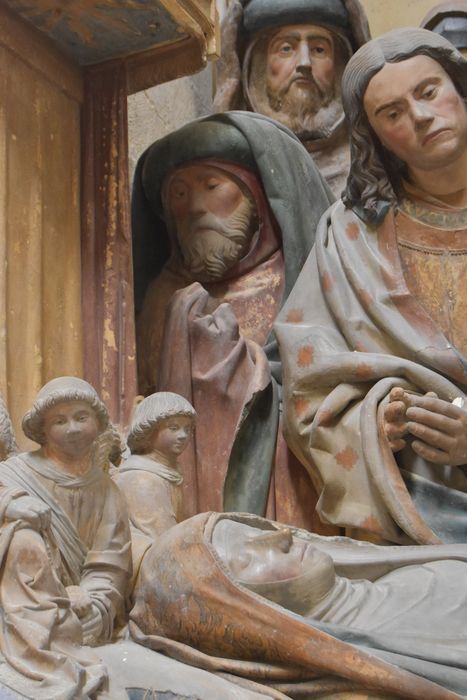 groupe sculpté : Dormition de la Vierge, vue partielle