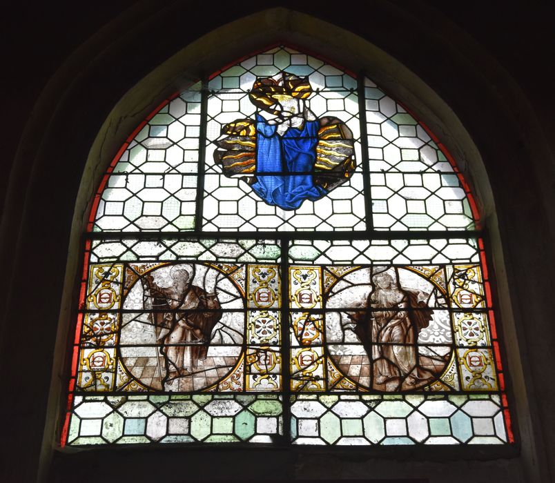 verrière : Saint Jacques le Majeur saint Jean, Vierge à l’Enfant