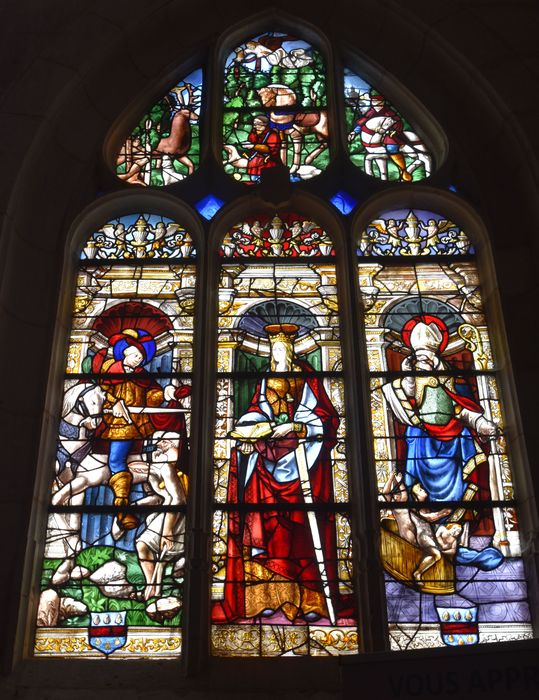 verrière figurée : Saint Martin, Sainte Catherine, Saint Nicolas (baie 12)