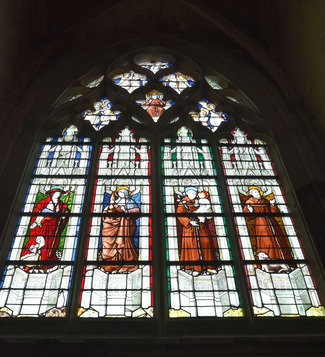 verrière de la chapelle Saint-Jacques : Saints Bonaventure, Antoine et François d’Assise et sainte Claire