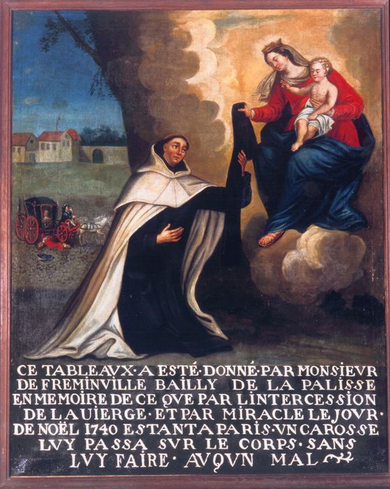 tableau votif : Saint Dominique recevant le Rosaire (?)