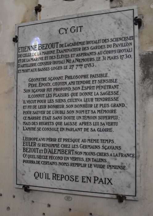 dalle funéraire d’Étienne Bezout