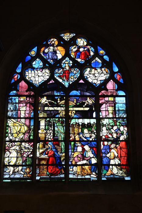 verrière : Épisodes de la vie de la Vierge (Annonciation, Dormition)