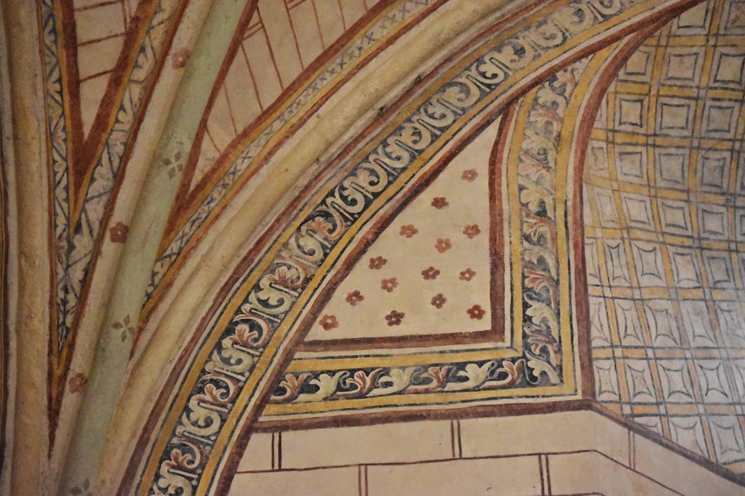 nef, peinture monumentale, détail des bandes décoratives du revers du mur ouest