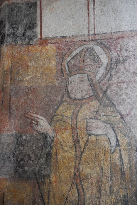 peintures monumentales (mur est, ébrasement de la fenêtre axiale), détail : Saint évêque non identifié