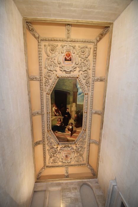 escalier monumental, plafond, tableau (toile marouflée) : Aumône de Pierre de Luxembourg