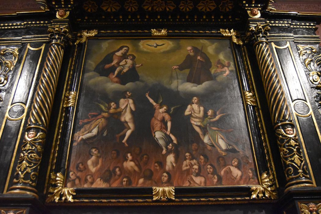 tableau : Âmes du purgatoire , la Vierge à l’Enfant et saint François de Paule