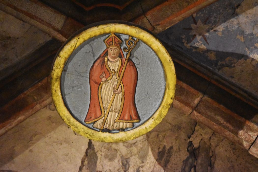 chapelle du Mont-Carmel, détail de la clef de voûte représentant saint Éloi